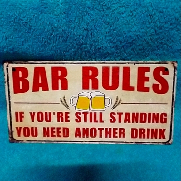Bar Rules Wood Sign - Red and White Funny - Picture 1 of 1